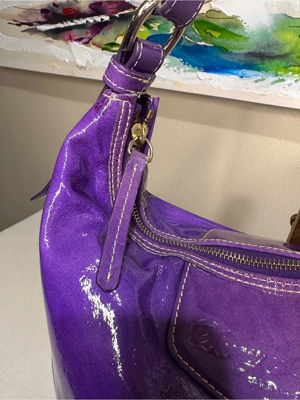 Dooney & Bourke Luisa Purple Patent Leather Shoulder Hobo Bag - Picture 3 of 15